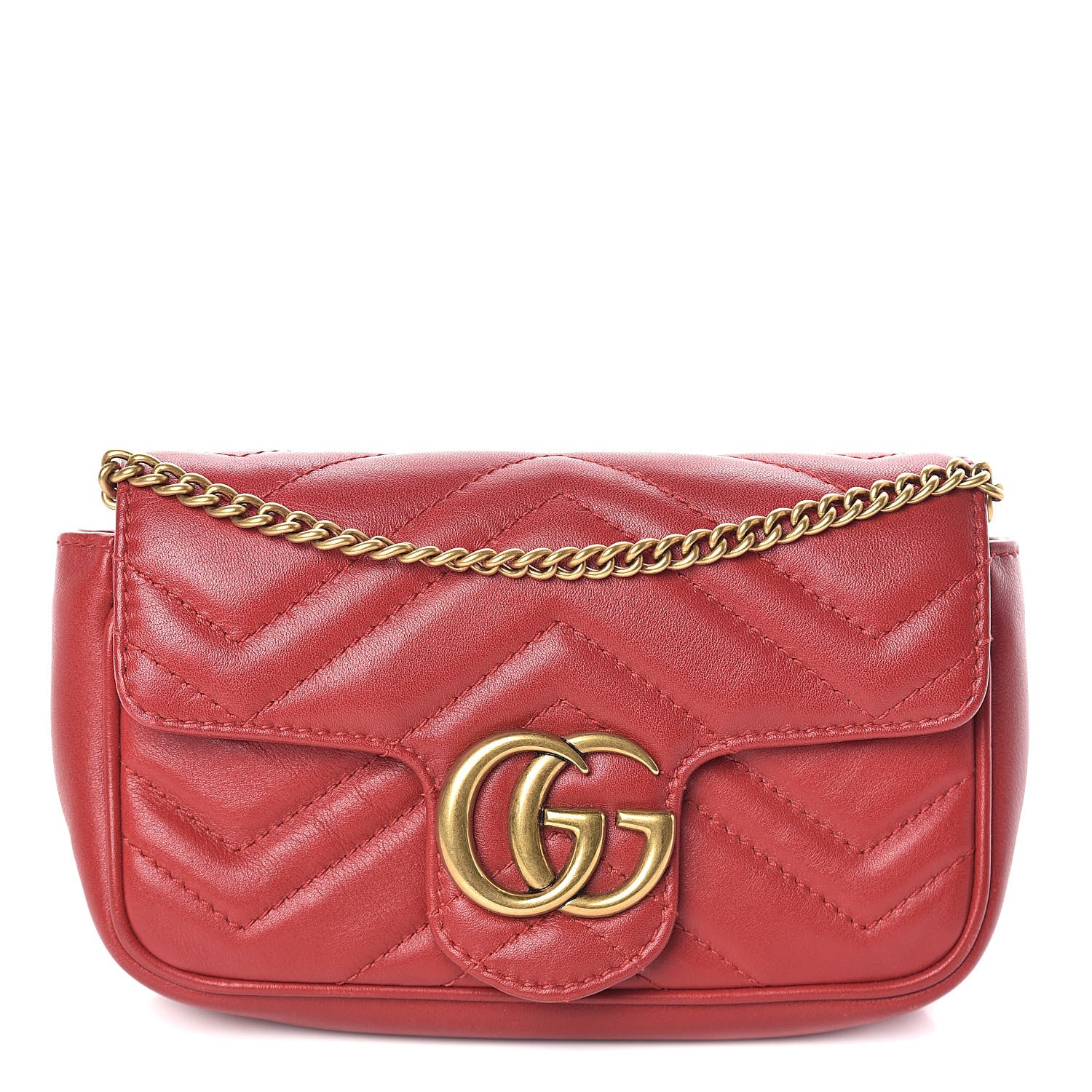 Gucci Calfskin Matelasse Super Mini GG Marmont Shoulder Bag Hibiscus Red 1 of 13