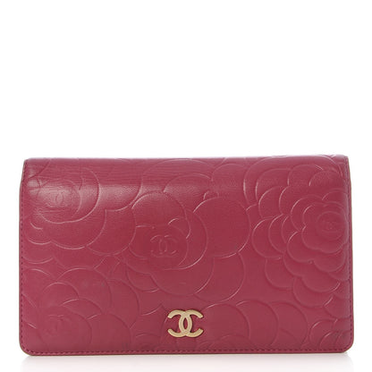 Chanel Lambskin Camellia Embossed Yen Wallet Fuchsia 1 of 9