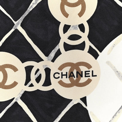 Chanel Silk Camellia CC Square Scarf Black 2 of 3