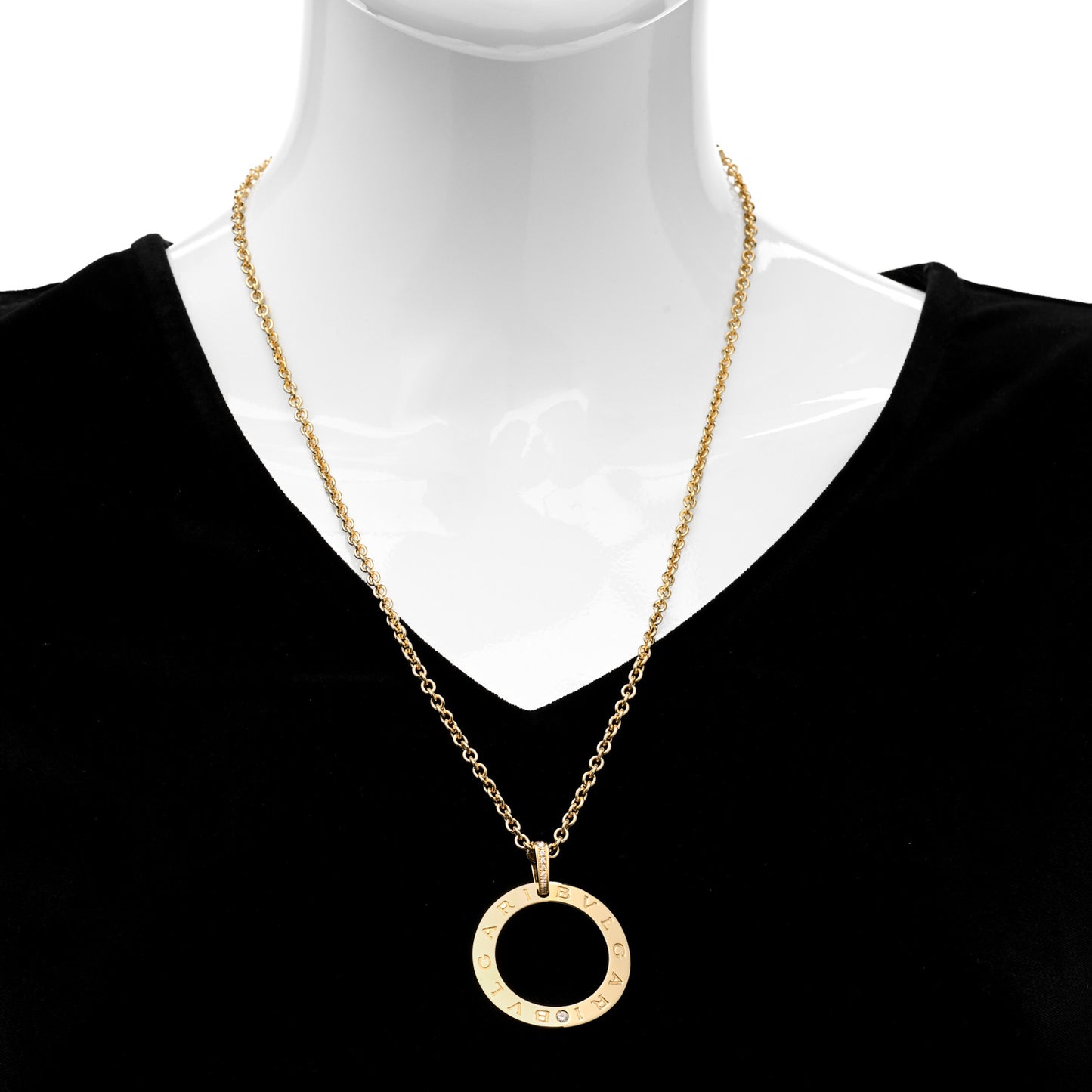 18K Yellow Gold Diamond BVLGARI BVLGARI Circle Pendant Necklace