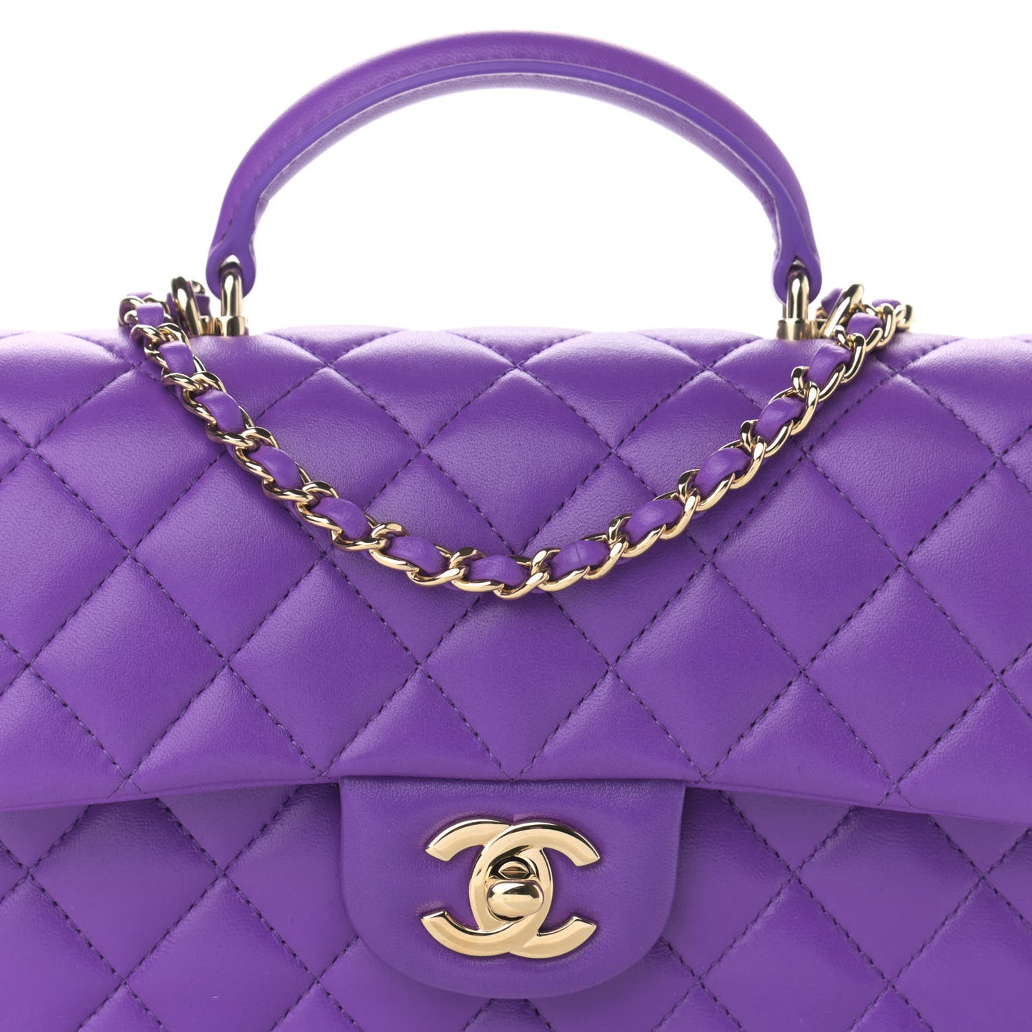 Lambskin Quilted Mini Top Handle Rectangular Flap Purple