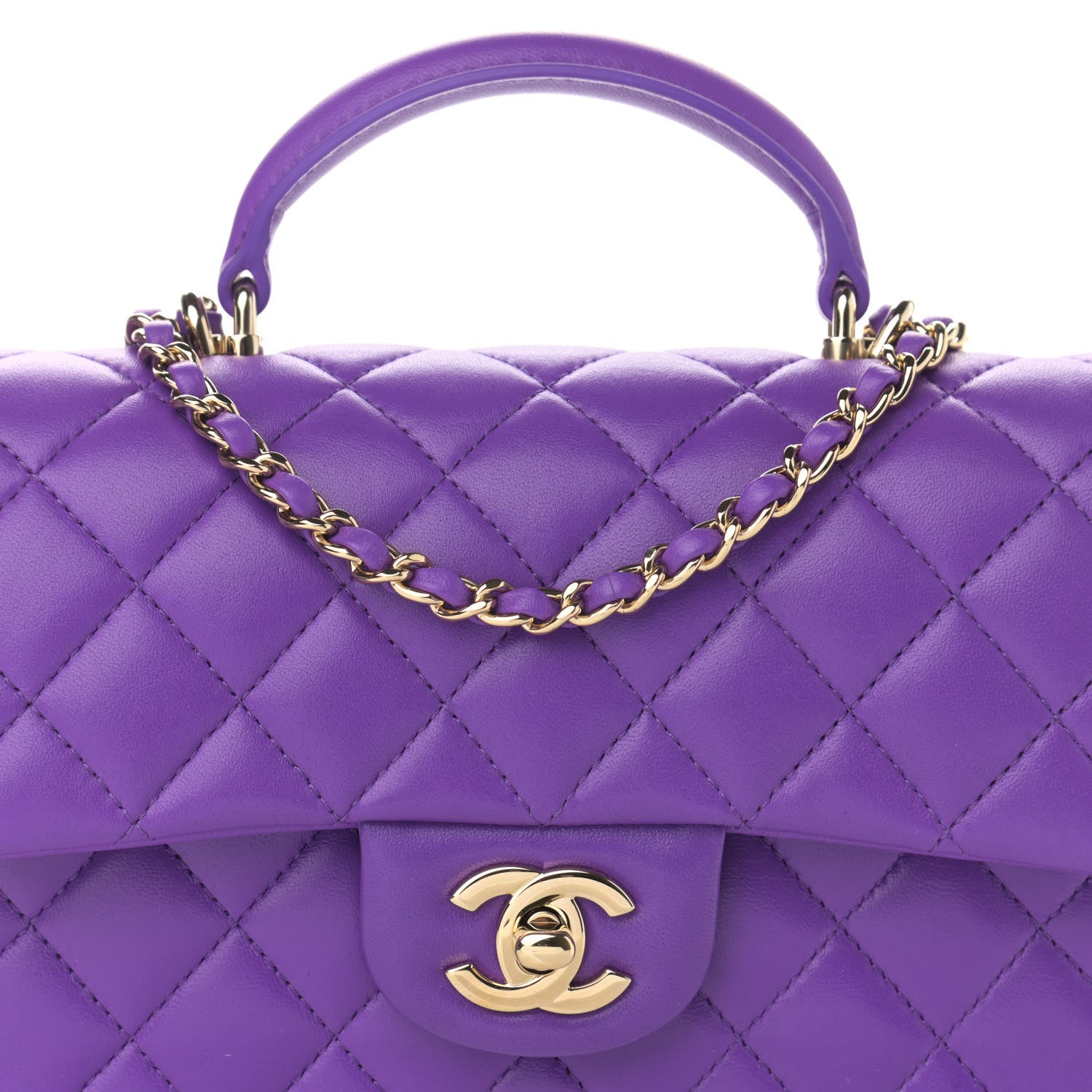 Chanel Lambskin Quilted Mini Top Handle Rectangular Flap Purple 8 of 13
