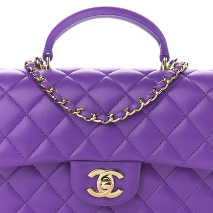 Chanel Lambskin Quilted Mini Top Handle Rectangular Flap Purple 8 of 13