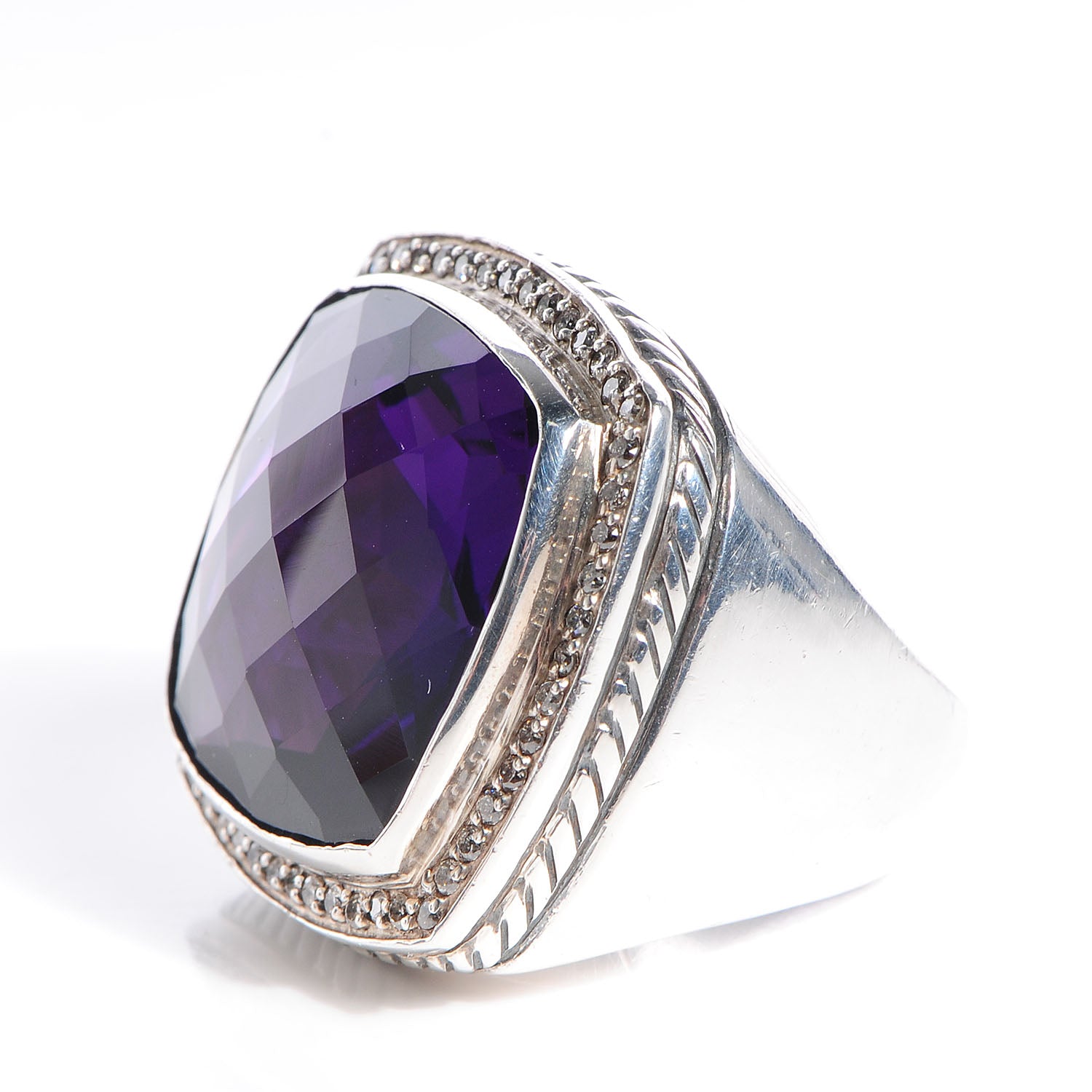 David Yurman Sterling Silver Diamond Amethyst 20mm Albion Statement Ring 54 6.75 3 of 6