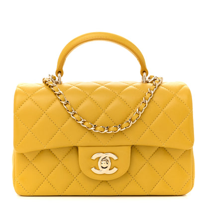 Chanel Lambskin Quilted Mini Top Handle Rectangular Flap Yellow 1 of 12