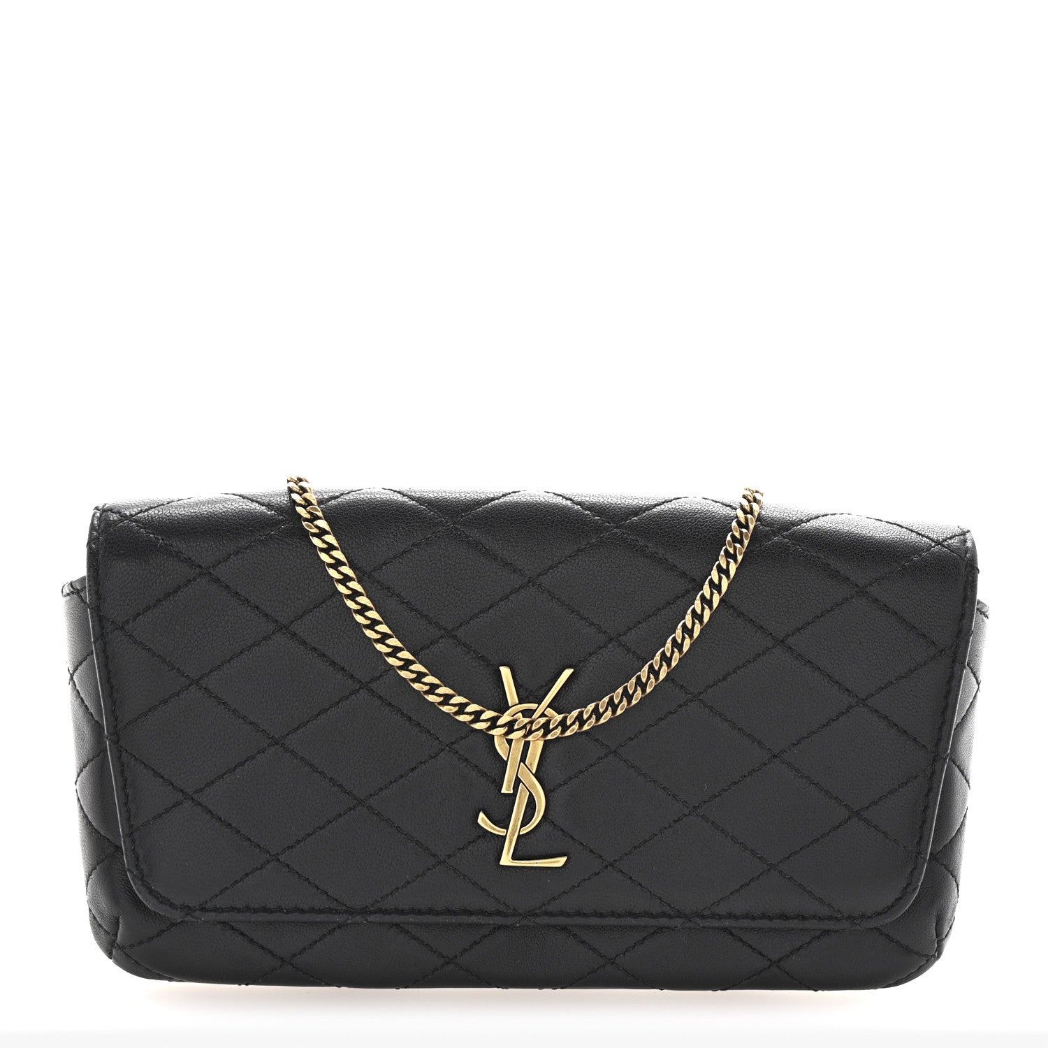Saint Laurent Lambskin Quilted Gaby Phone Holder Crossbody Black 1 of 9