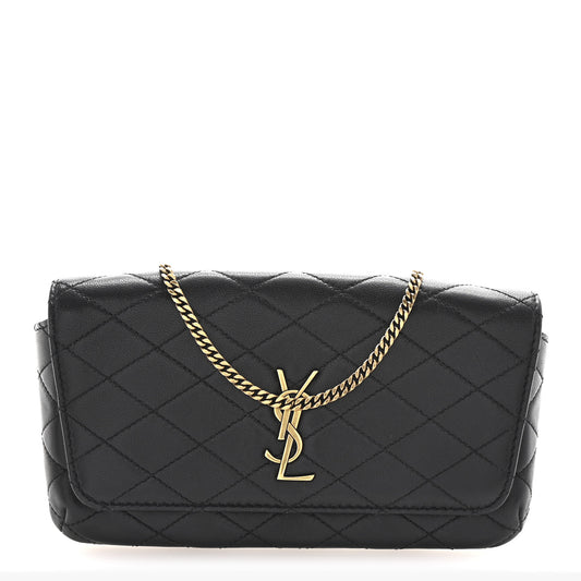 Lambskin Quilted Gaby Phone Holder Crossbody Black