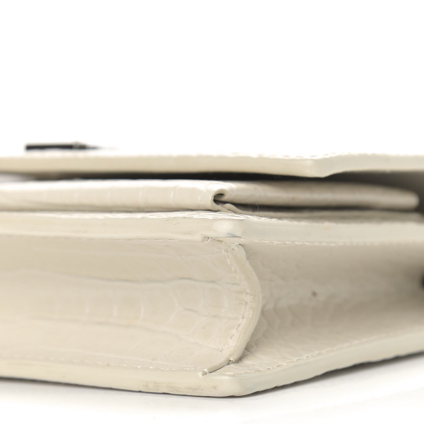 Calfskin Crocodile Embossed Monogram Sunset Chain Wallet Blanc Vintage