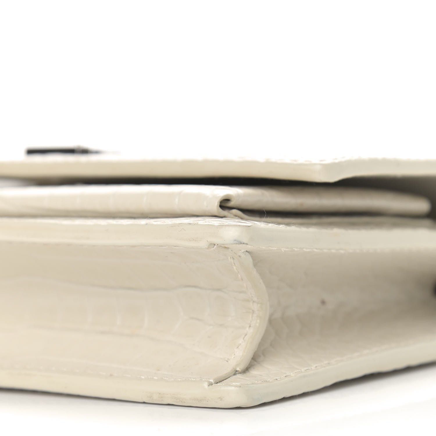 Saint Laurent Calfskin Crocodile Embossed Monogram Sunset Chain Wallet Blanc Vintage 9 of 9