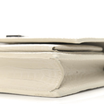 Saint Laurent Calfskin Crocodile Embossed Monogram Sunset Chain Wallet Blanc Vintage 9 of 9