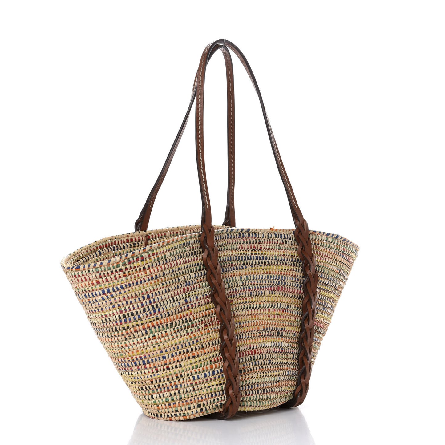 Paglia Vitello Woven Braided Basket Tote Multicolor Cognac