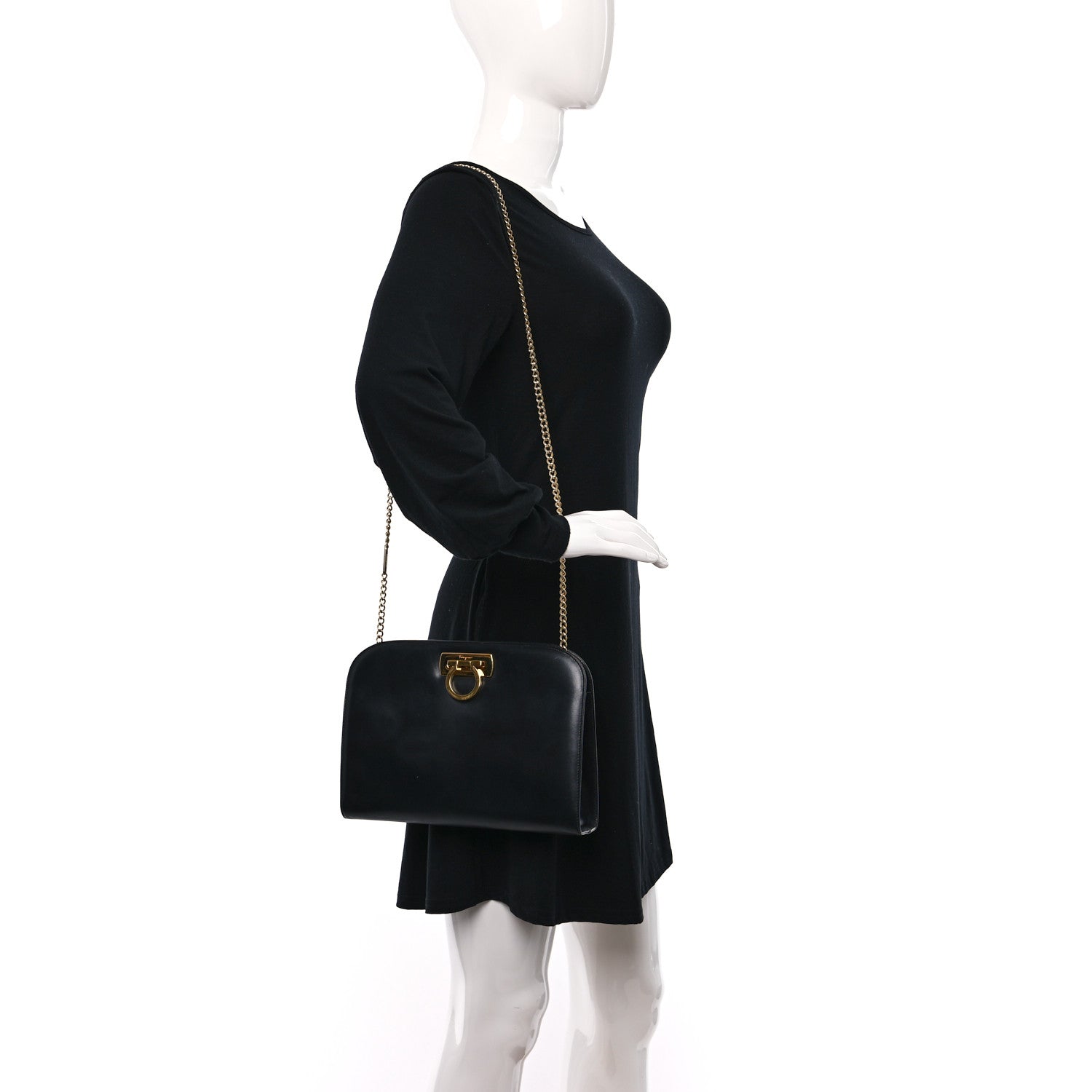 Salvatore Ferragamo Calfskin Diana Clutch Black 2 of 10