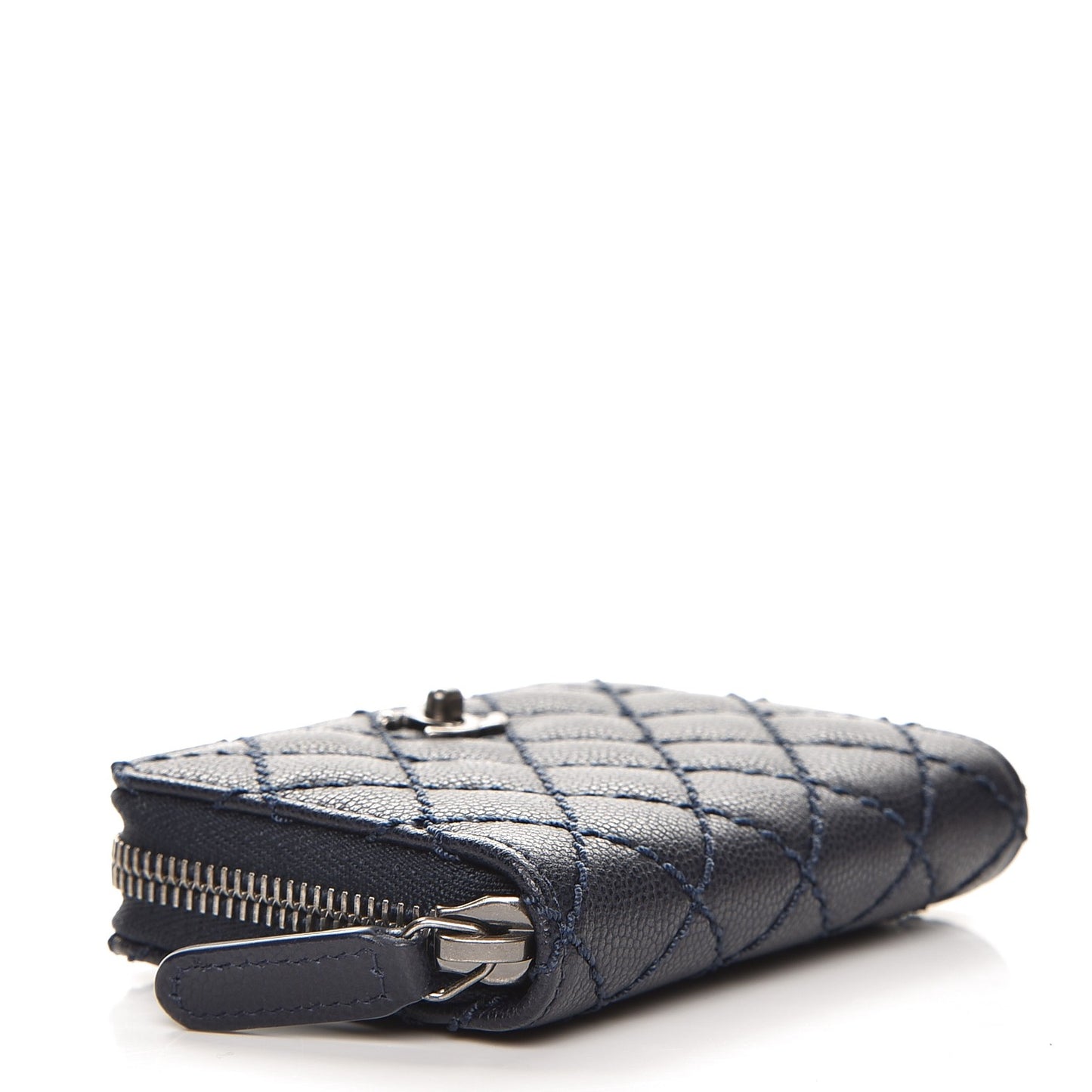 Caviar Stitched Zip Coin Purse Navy