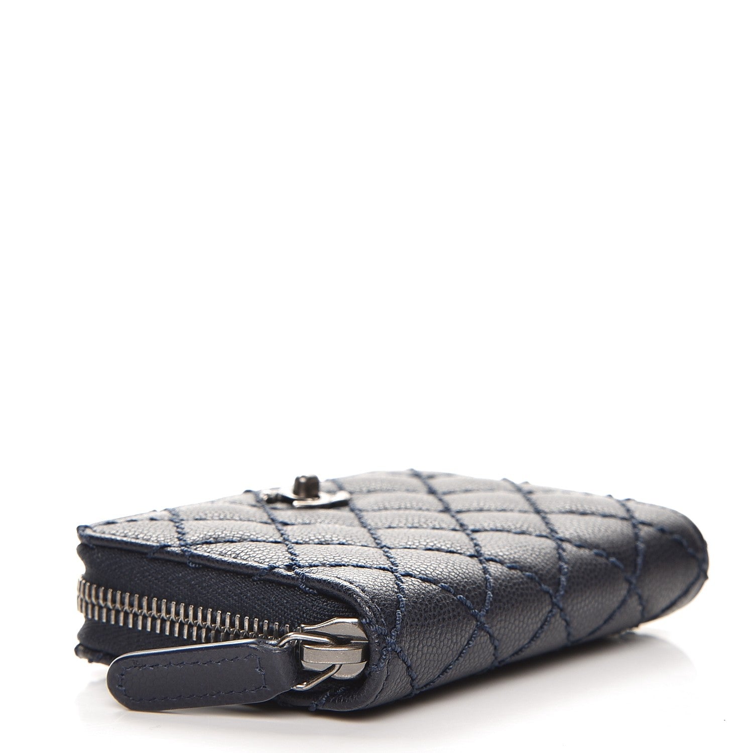 Chanel Caviar Stitched Zip Coin Purse Navy 4 of 8