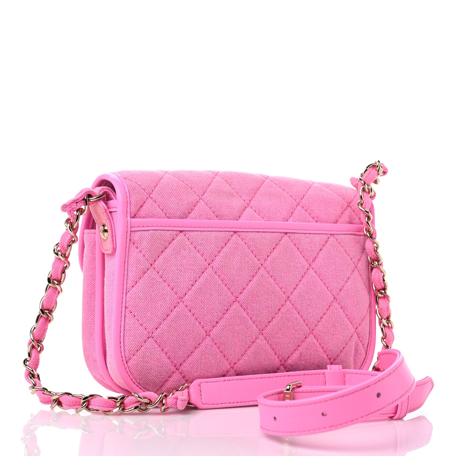 Chanel Denim Quilted Small Messenger Flap Neon Pink 3 of 11