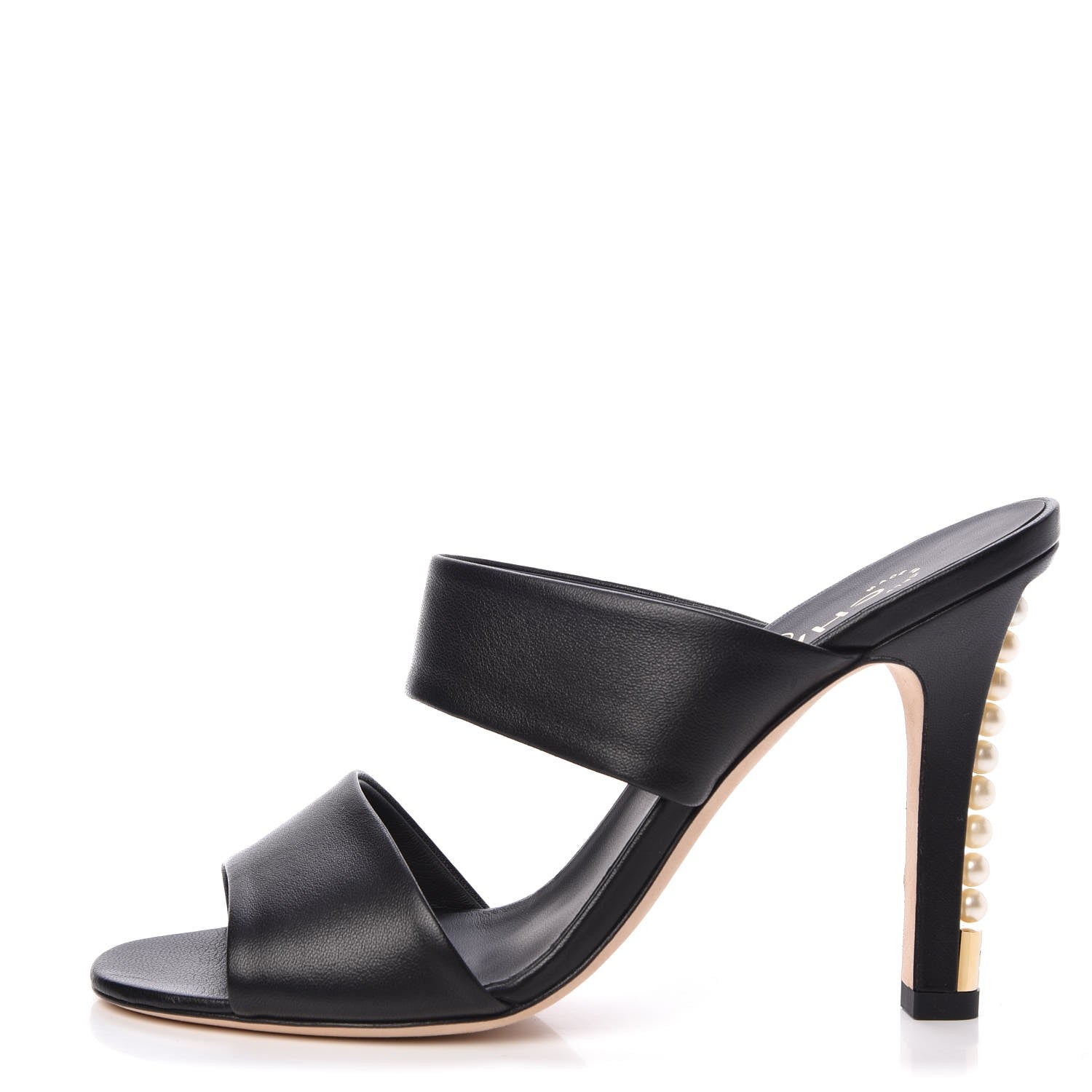 Chanel Lambskin Open Toe Pearl Sandal Heels 39.5 Black 1 of 10