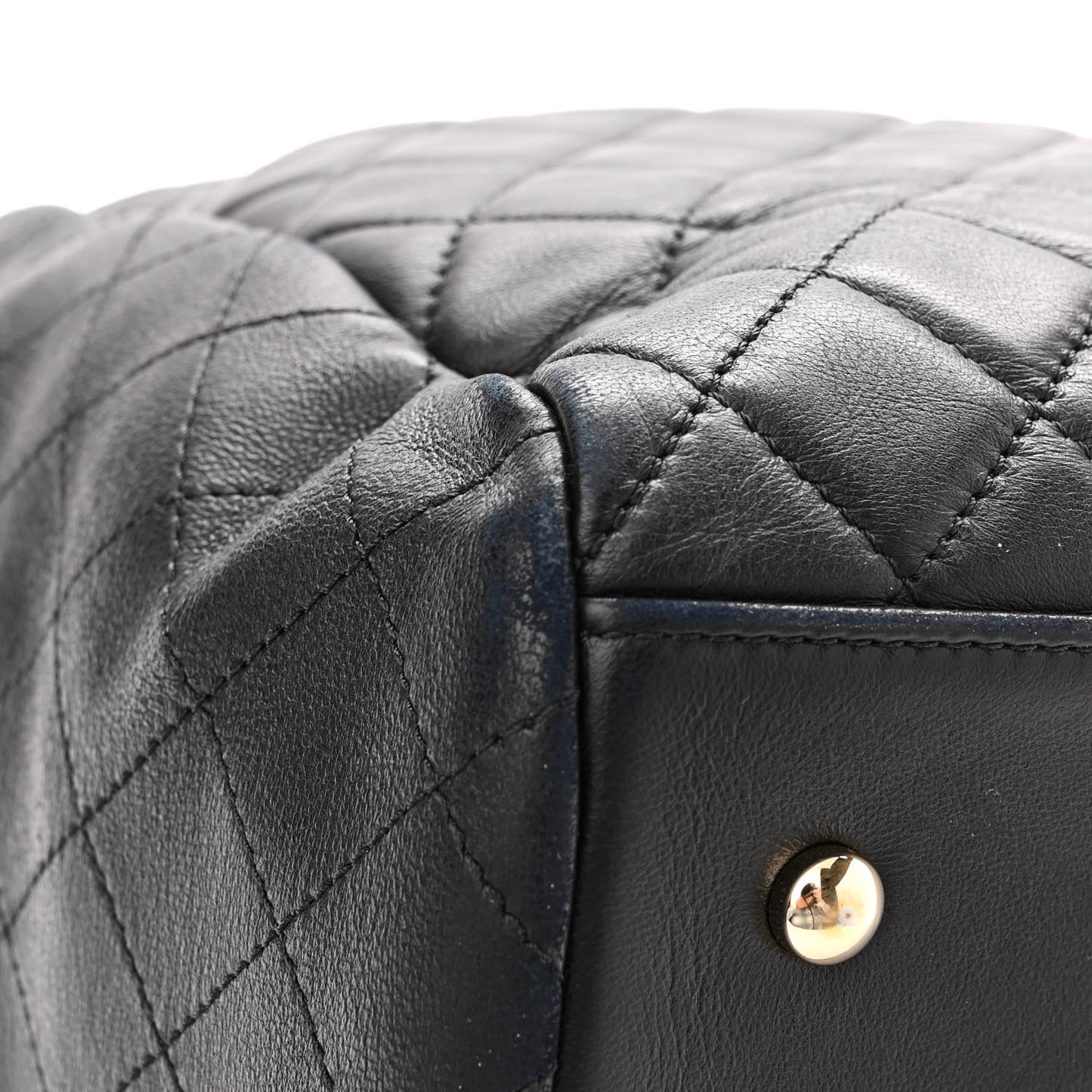 Lambskin Quilted Large Drawstring Bag Black
