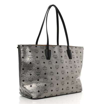 MCM Metallic Visetos Medium Shopper Tote Silver 3 of 13