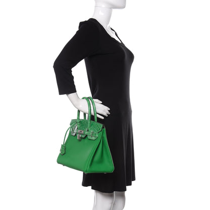 Hermes Togo Shiny Niloticus Crocodile Birkin Touch 30 Bamboo Cactus 2 of 34