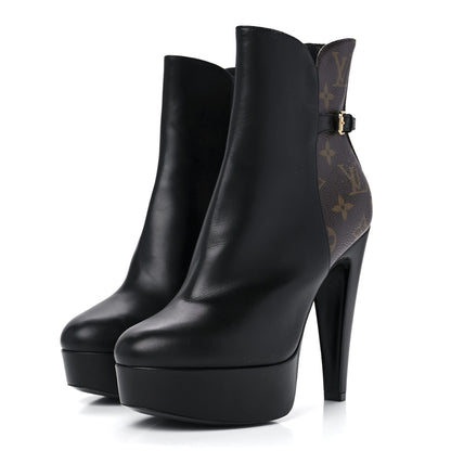 Louis Vuitton Calfskin Monogram Afterglow Platform Ankle Boots 38 Black 3 of 8