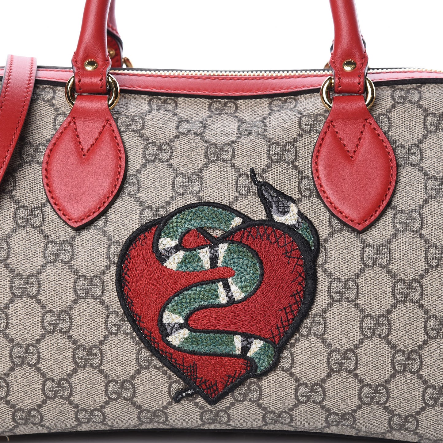 GG Supreme Monogram Kingsnake Heart Embroidered Small Boston Red