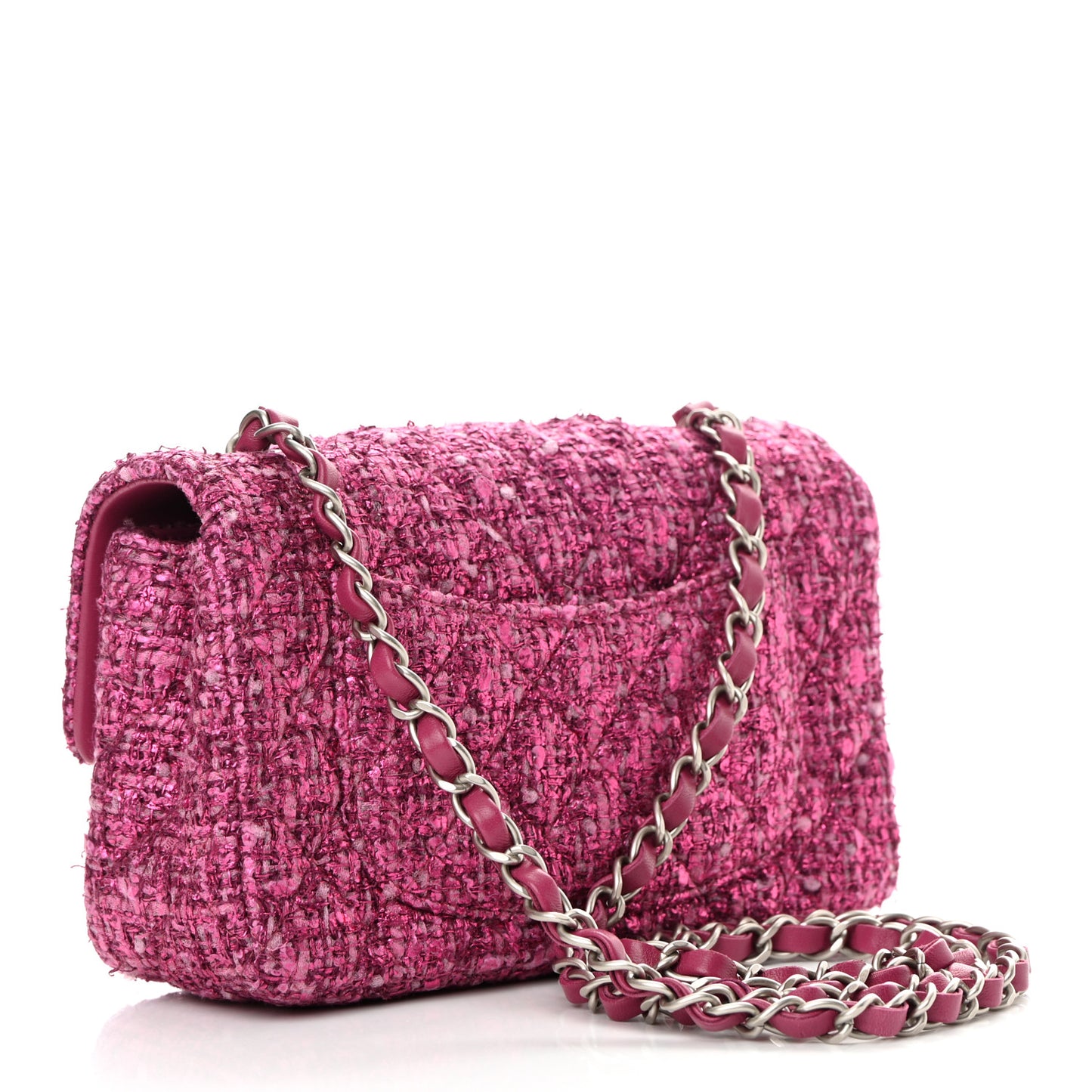 Metallic Tweed Quilted Mini Rectangular Flap Pink