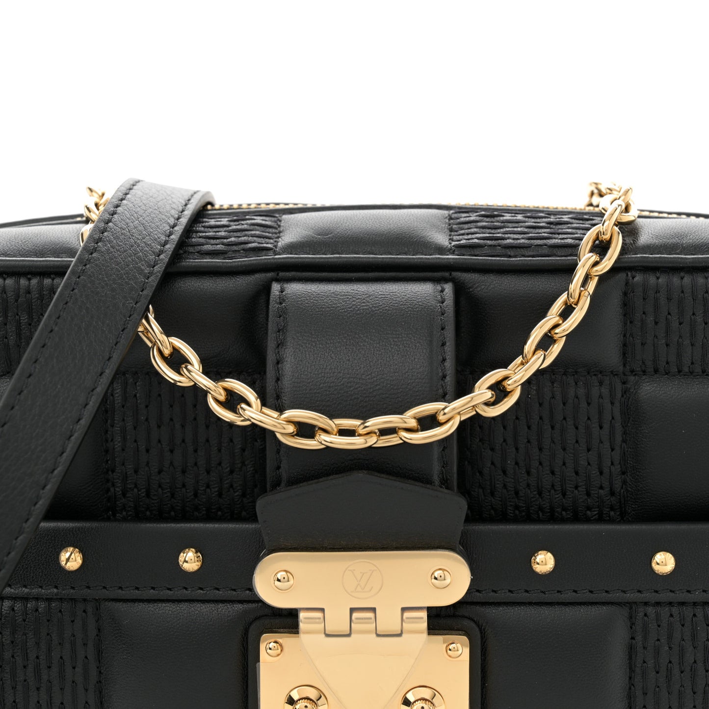 Lambskin Damier Quilt Troca MM Black