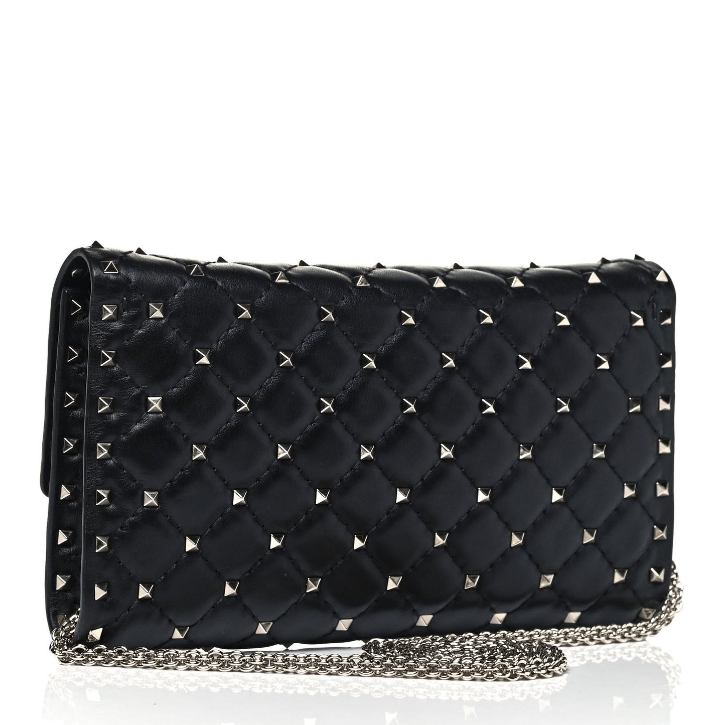 Lambskin Rockstud Spike Wallet on Chain Black