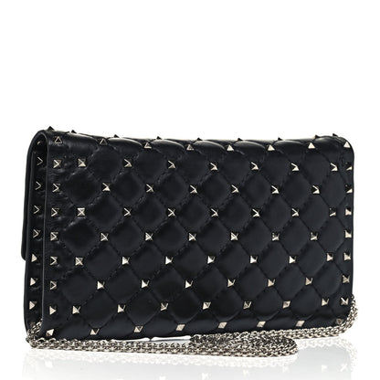 Valentino Garavani Lambskin Rockstud Spike Wallet on Chain Black 3 of 9