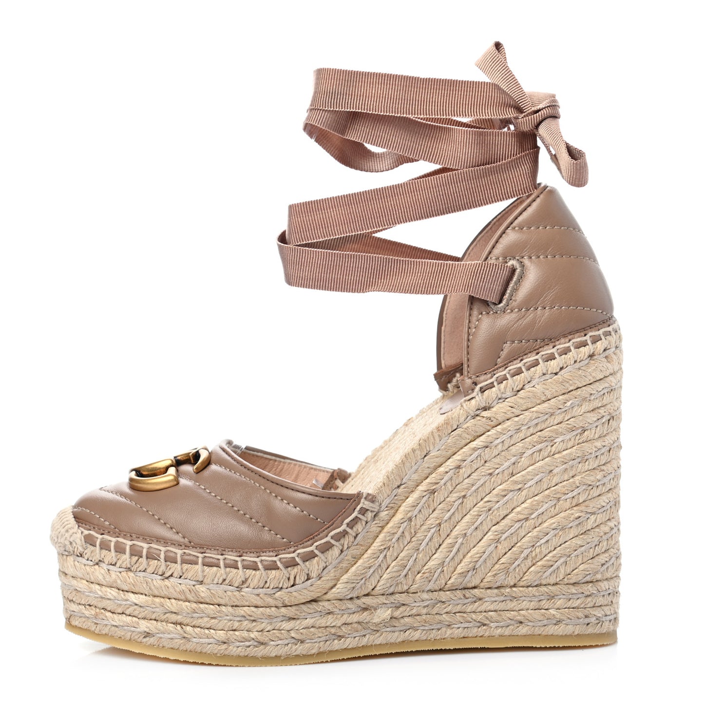 Nappa Matelasse GG Marmont Ankle Wrap Platform 35/120mm Espadrille Wedges 35.5 Porcelain Rose