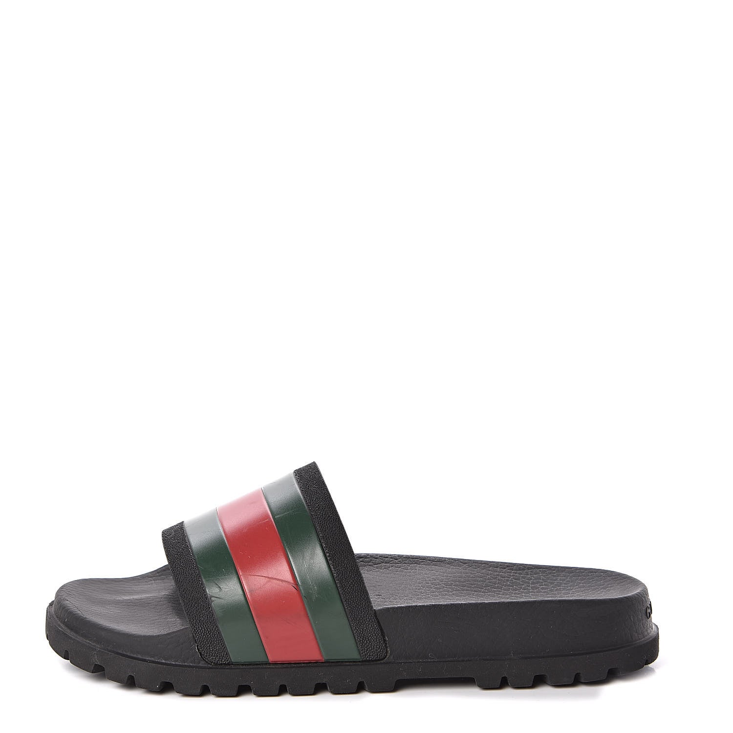 Gucci Rubber Web Mens Lug Sole Slide Sandals 9 Black Green Red 1 of 10