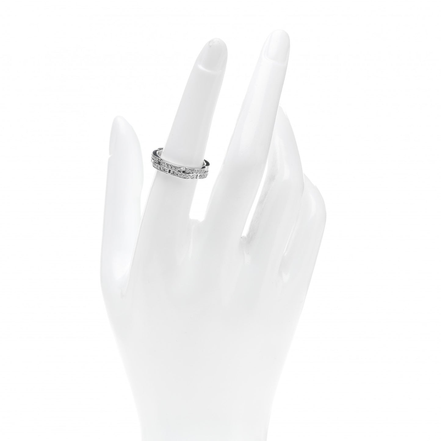 18K White Gold Diamond Maillon Panthere 2 Half Rows Paved Band Ring 54 7