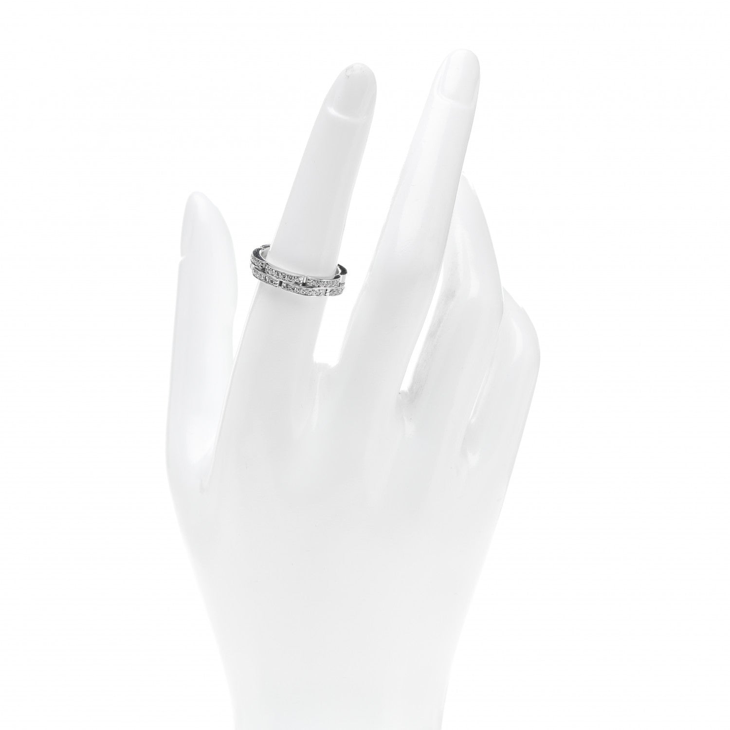 Cartier 18K White Gold Diamond Maillon Panthere 2 Half Rows Paved Band Ring 54 7 2 of 5