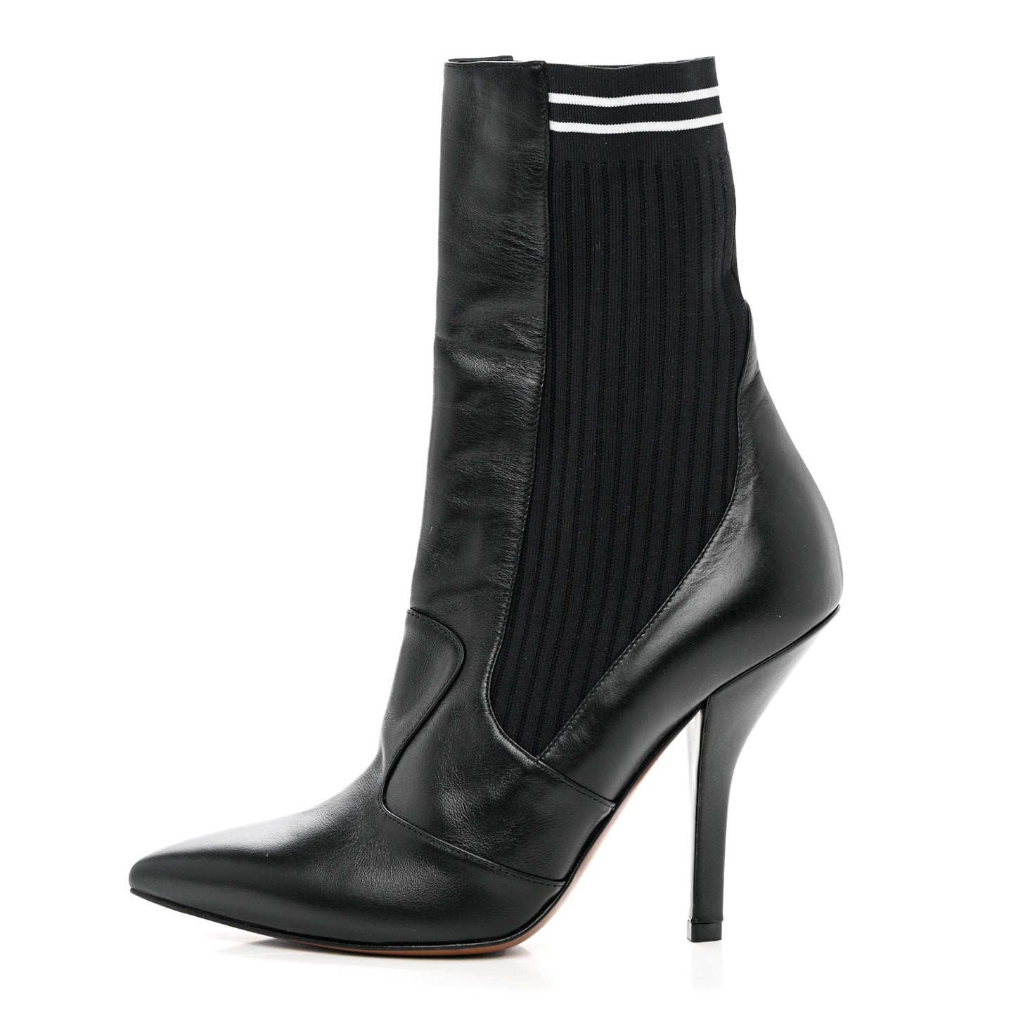 Vitello Lucido Stretch Fabric Striped Rockoko 105mm Sock Boots 39 Black