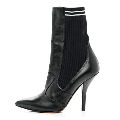 Fendi Vitello Lucido Stretch Fabric Striped Rockoko 105mm Sock Boots 39 Black 1 of 8