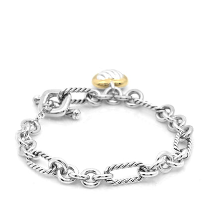 David Yurman Sterling Silver 18K Yellow Gold Cable Heart Charm Bracelet 3 of 4