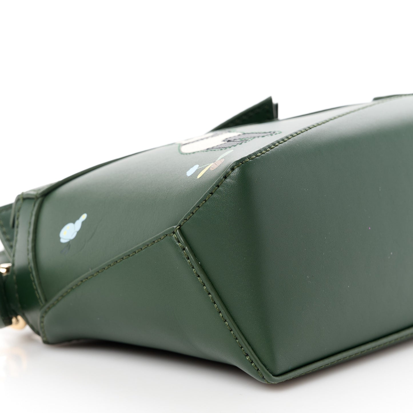 X SUNA FUJITA Satin Calfskin Mini Pandas Puzzle Edge Bag Bottle Green