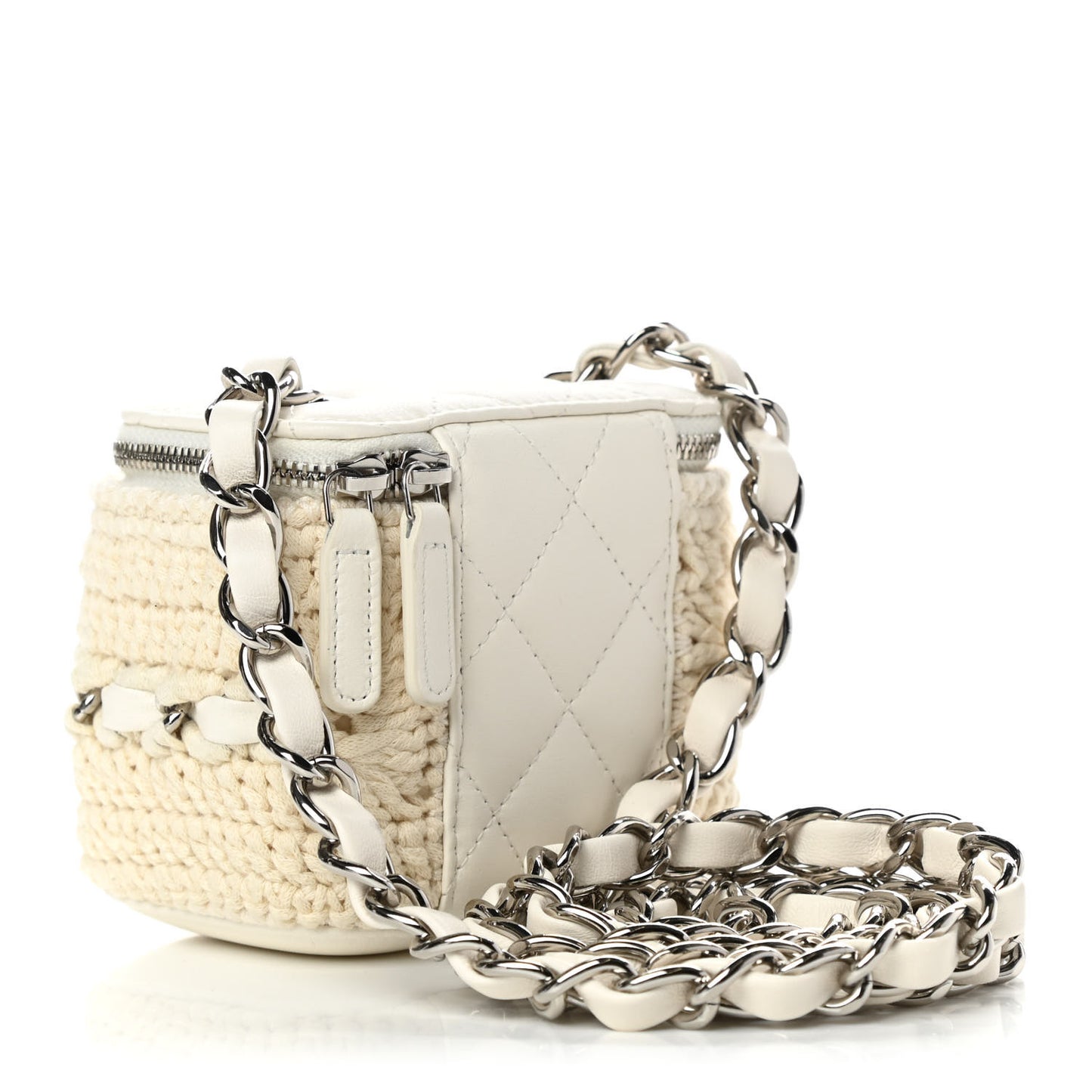 Lambskin Crochet Small Vanity Case With Chain White