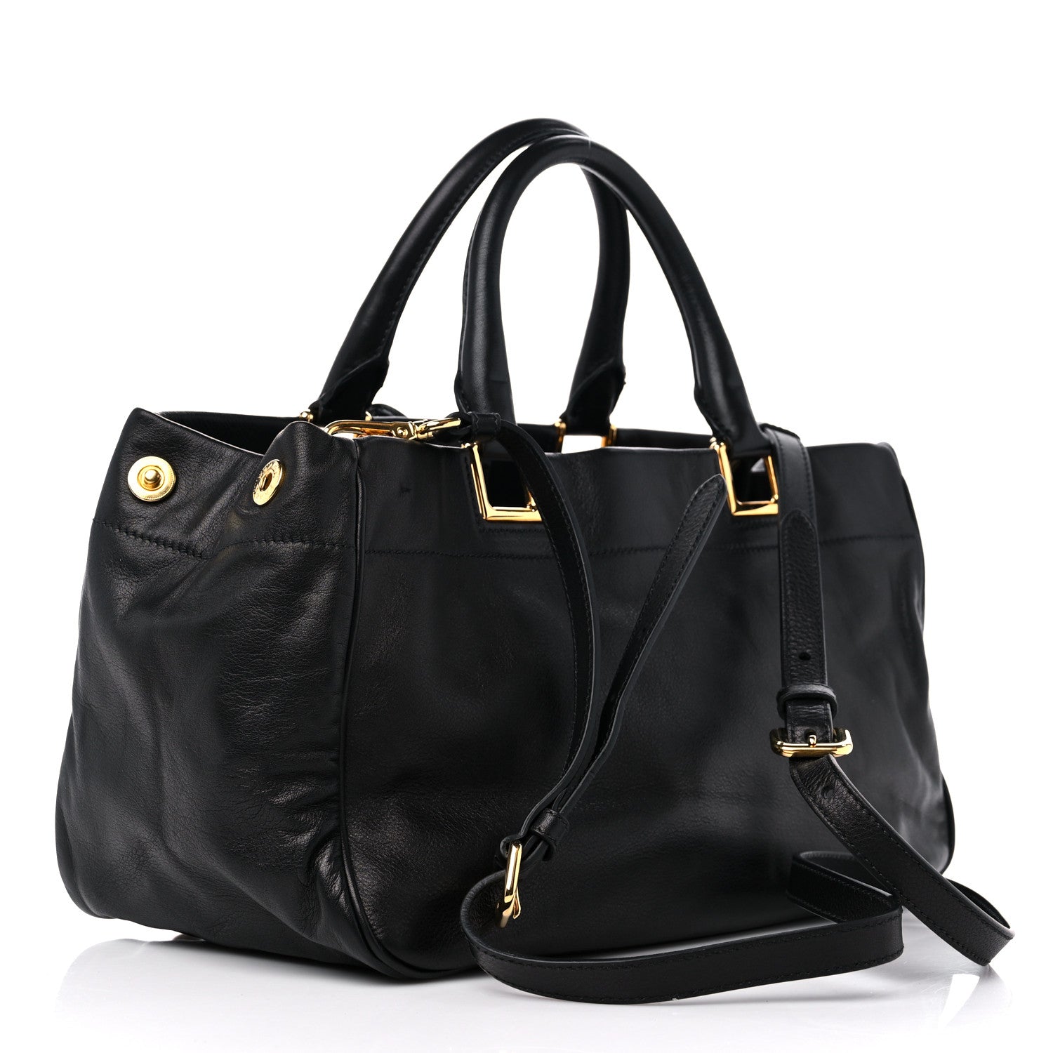 Prada Soft Calf Bow Tote Black 3 of 11