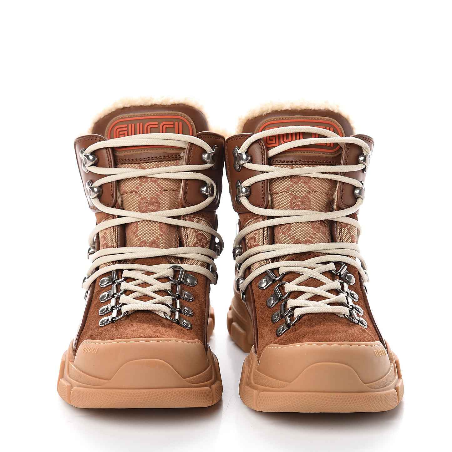 X SEGA Suede Shearling Calfskin GG Monogram Womens Flashtrek High-Top Sneakers 37.5 New Cuir Beige Ruggine