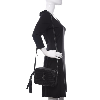 Saint Laurent Calfskin Crocodile Embossed Monogram Lou Camera Bag Black 2 of 9