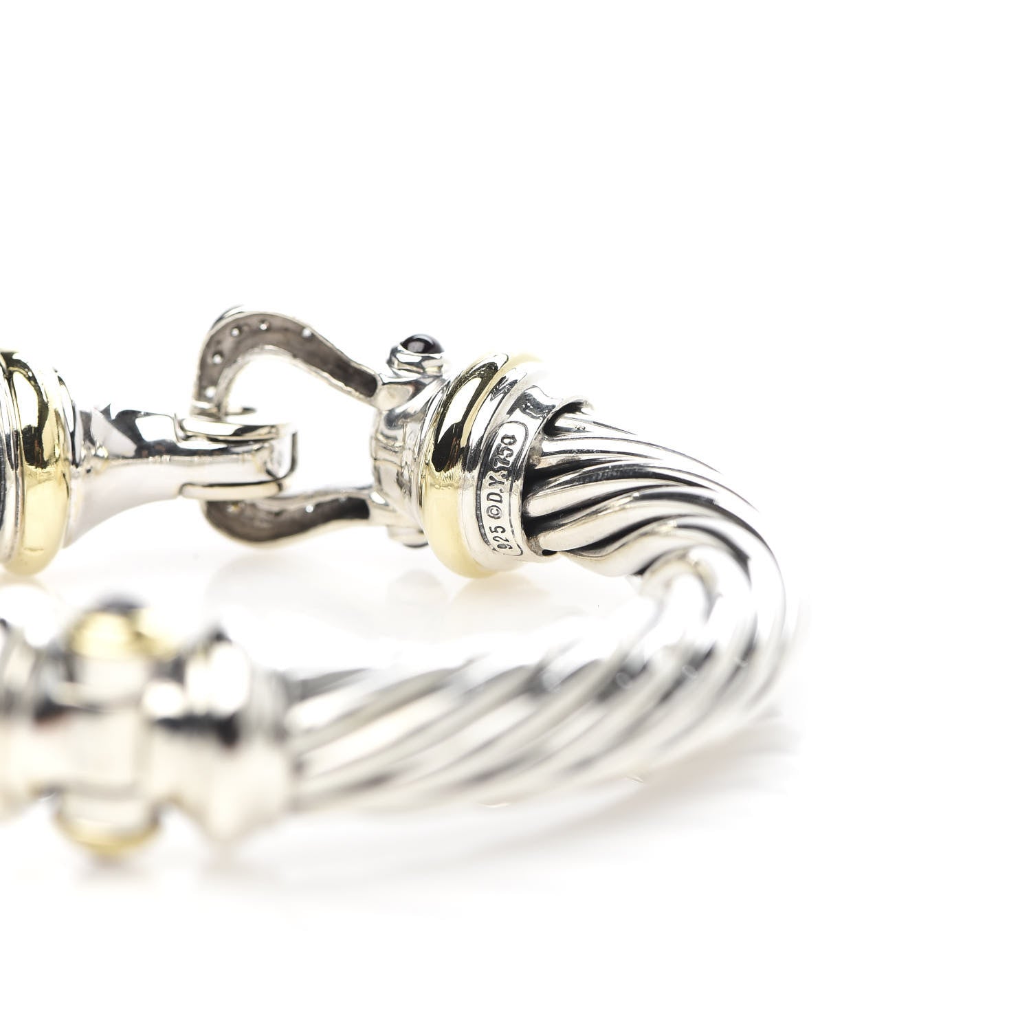 David Yurman Sterling Silver 18K Yellow Gold Diamond Garnet 10mm Cable Buckle Bracelet 5 of 6