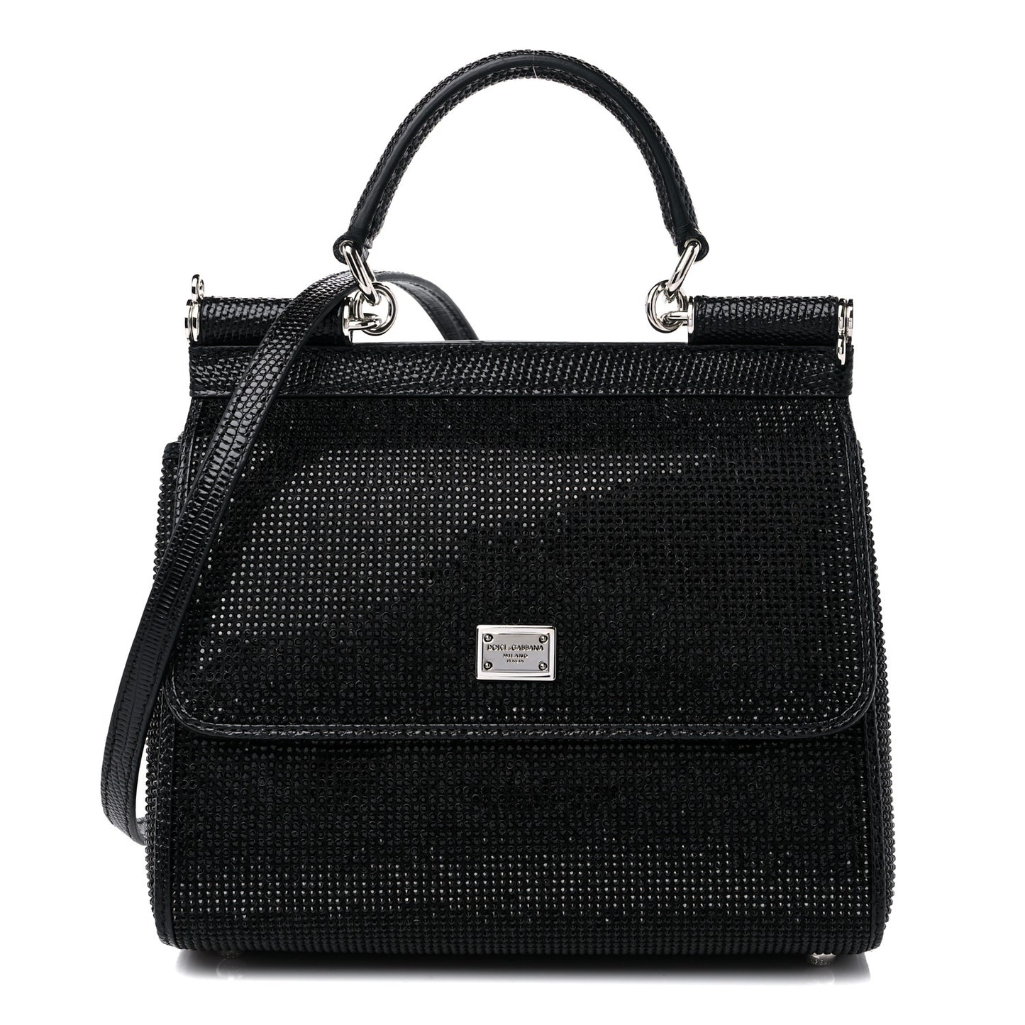DOLCE &amp; GABBANA Crystal Small Miss Sicily Satchel Black
