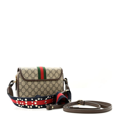 Gucci GG Supreme Monogram Textured Dollar Calfskin Web Studded Mini Ophidia Flap Shoulder Bag Beige Ebony New Acero 4 of 12