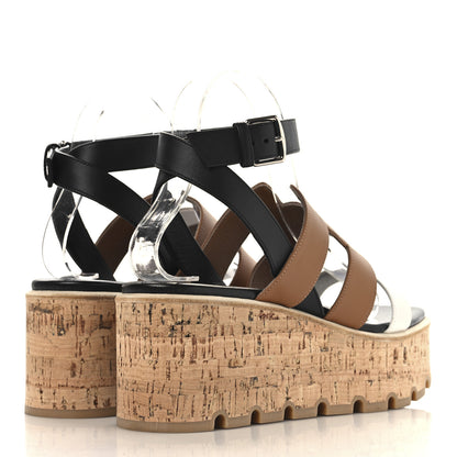 Hermes Calfskin Cork Havane 30 Wedge Sandals 38 Black Gold White 5 of 9