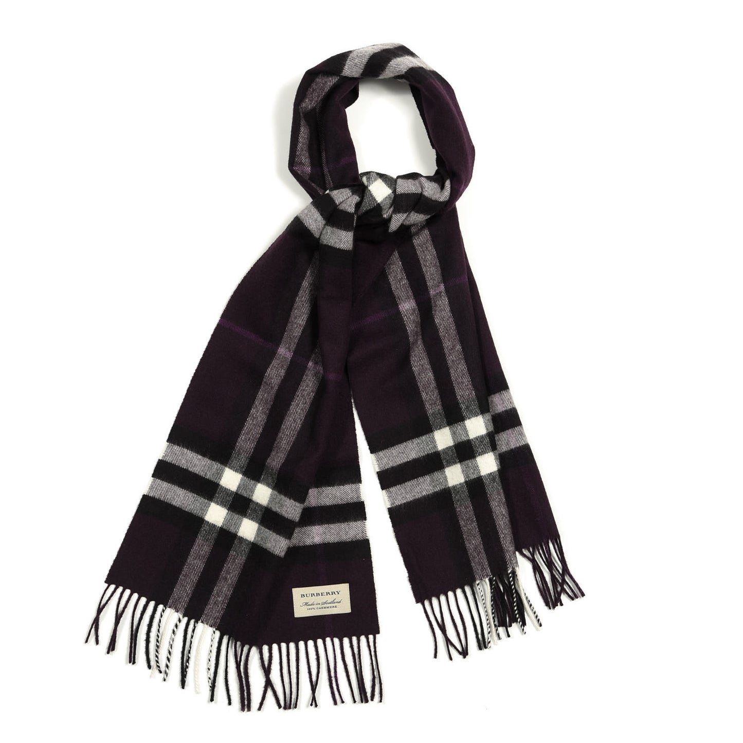 Cashmere Giant Check Fringe Scarf Purple