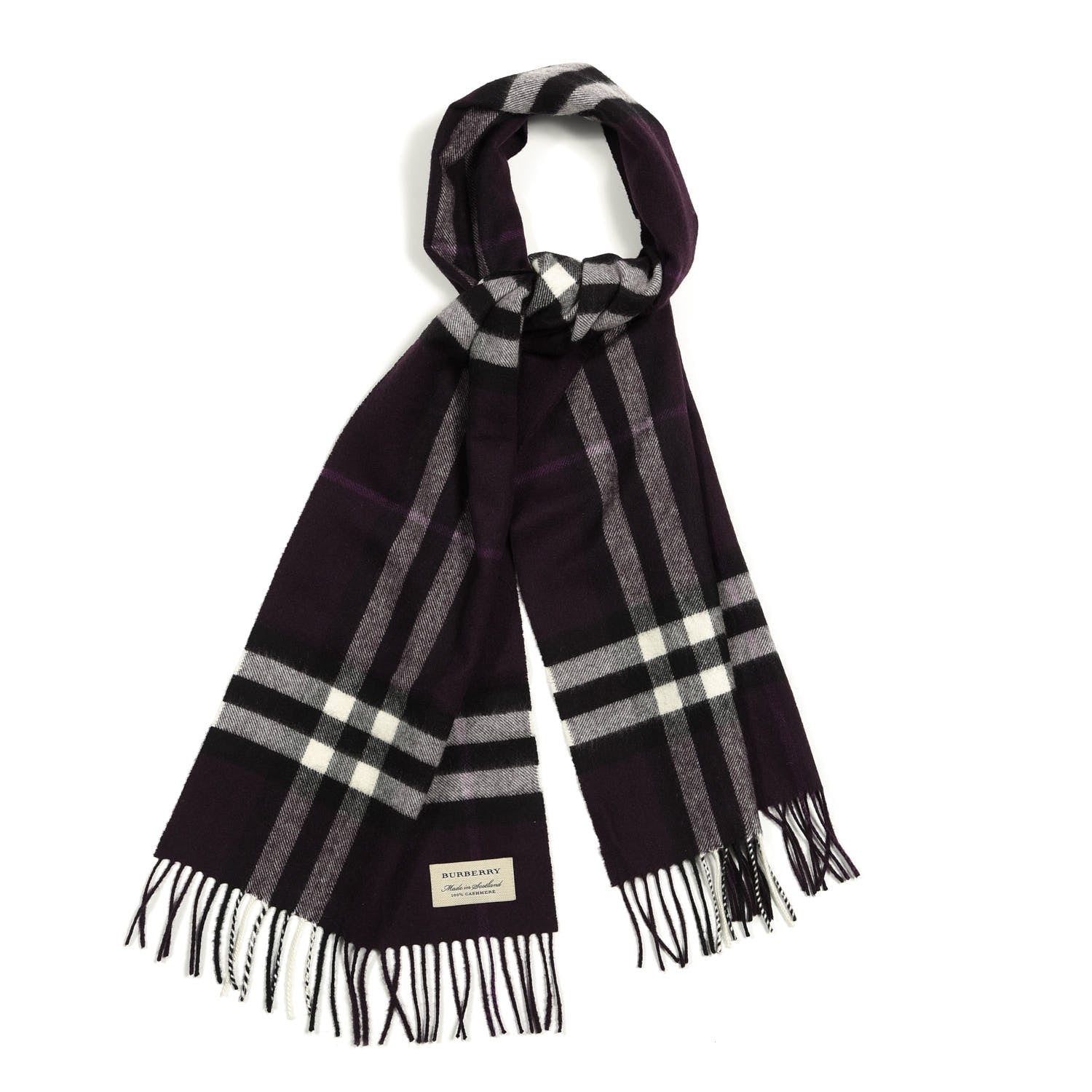 Burberry Cashmere Giant Check Fringe Scarf Purple 1 of 4