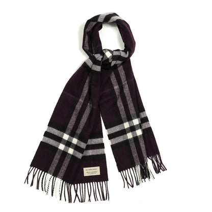 Burberry Cashmere Giant Check Fringe Scarf Purple 1 of 4