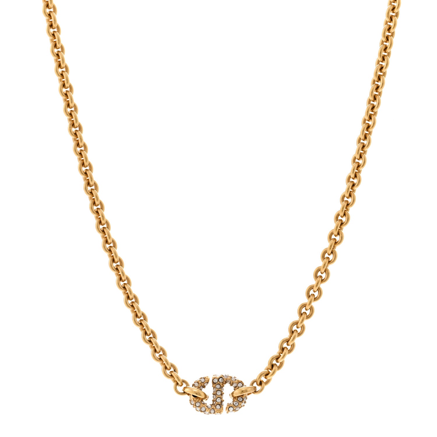 Christian Dior Metal Crystal Petite CD Choker Necklace Gold 1 of 5
