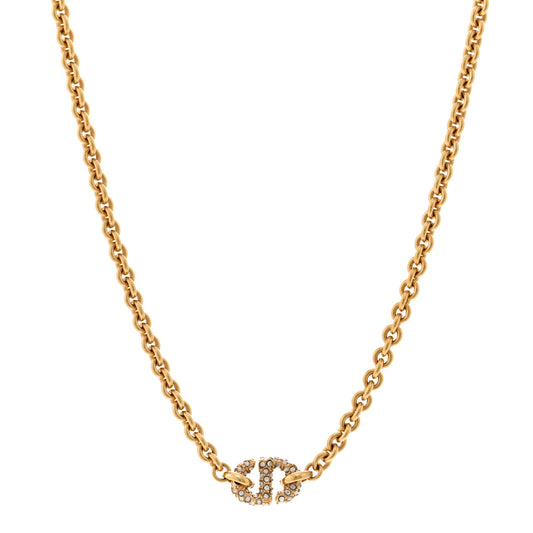 Metal Crystal Petite CD Choker Necklace Gold